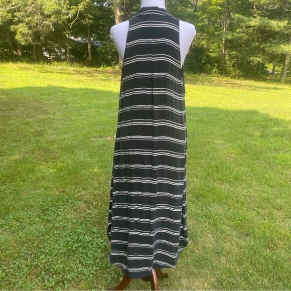 ANTHROPOLOGIE POSTMARK DRESS MAXI BLACK WHITE STRIPE SLEEVELESS V-NECK SIZE M - Picture 7 of 9